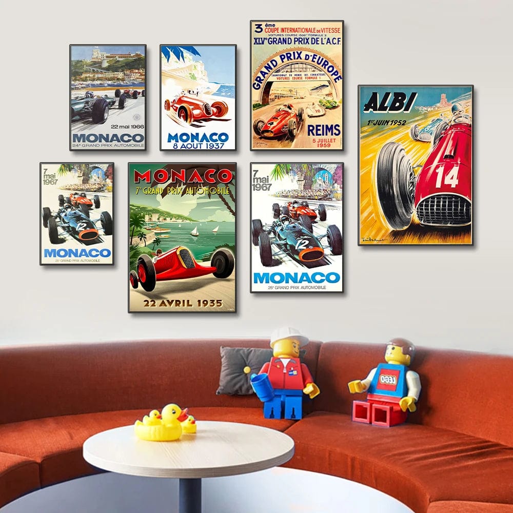 Vintage Car Racing Monaco Formula One Grand Prix F1 Race Canvas Painting Art Prints