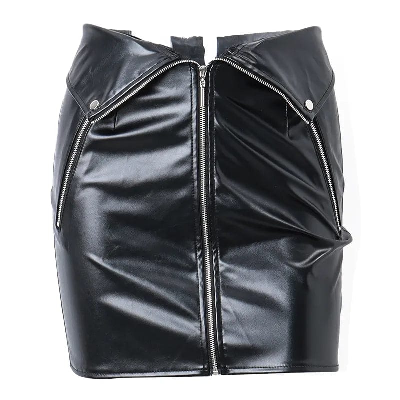 WhereMery Y2K Multi Zipper PU Leather Skirt Sexy High-waist Bodycon Women Hip Skirts 2023 Summer Grunge Streetwear Mini Dresses
