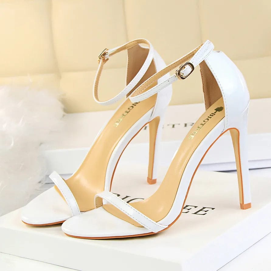 White 11cm / 34 Women 8cm 11cm High Heels Fetish Sandals Gladiator Platform Strap Stripper Glossy Leather Pumps Lady Nude Low Heels Party Shoes