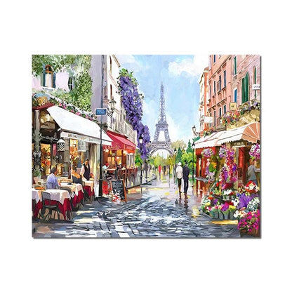 WHITE / 40x60cm unframed Paris Streets Aesthetic Oil Painting Modern City Landscape Canvas Print