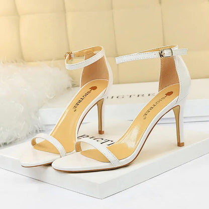 White 8cm / 34 Women 8cm 11cm High Heels Fetish Sandals Gladiator Platform Strap Stripper Glossy Leather Pumps Lady Nude Low Heels Party Shoes