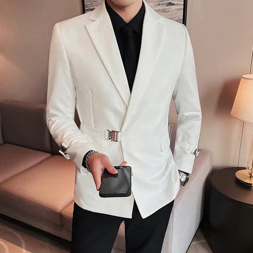 WHITE / Asia S 47-51kg Luxury British Style Men's High-Quality Business Tuxedo Jacket - Slim Fit Fashion Suit Coat for Men