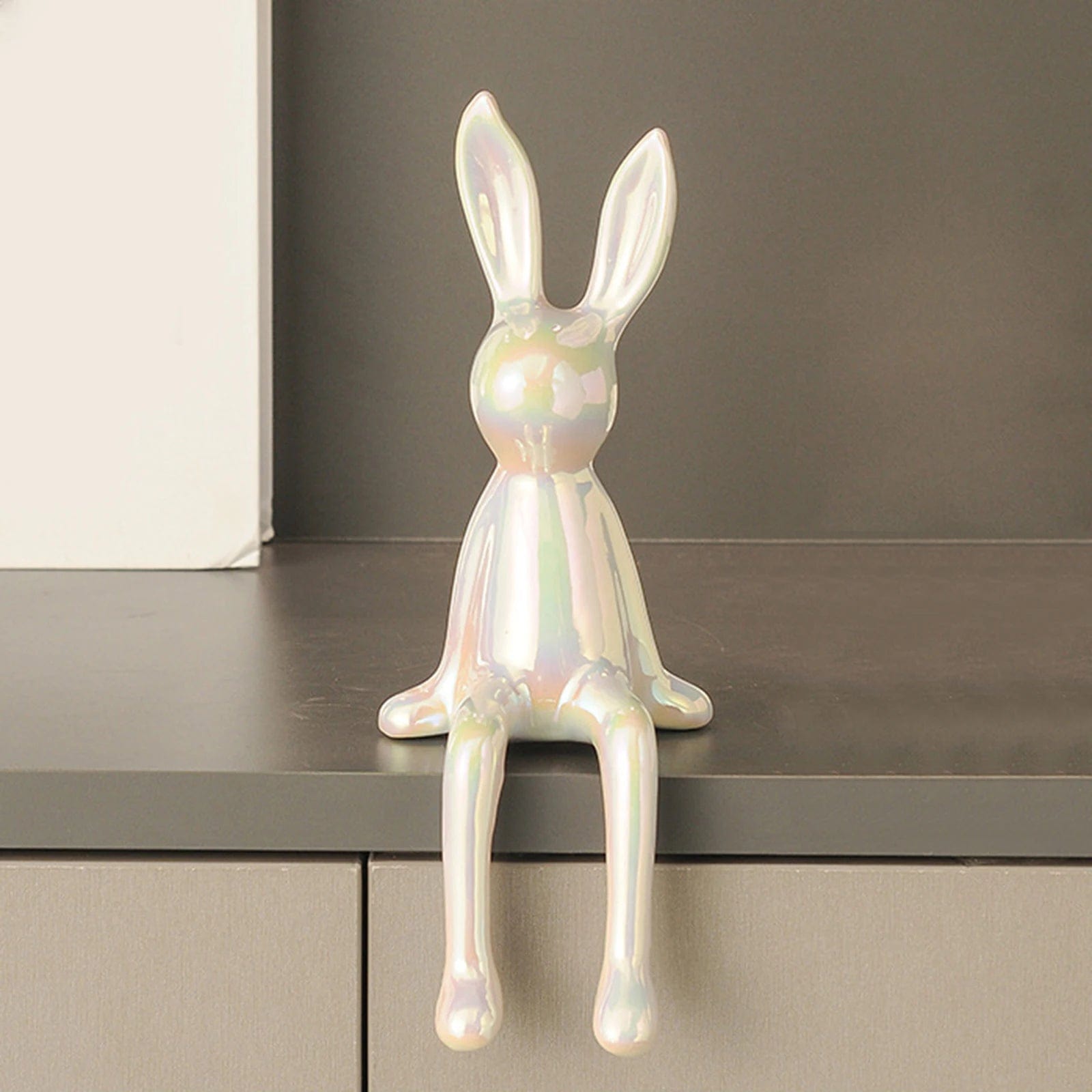 white / CN Rabbit Statues Ceramic Crafts Creative Shiny Modern Nordic Animal Figures Decorative Ornament Animal Figures Table Decor