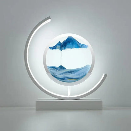 White Moon-Blue / Remote control Quicksand Glow: LED Hourglass Art Table Lamp - Unique Decorative Sand Painting Night Light for Bedroom and Home Décor