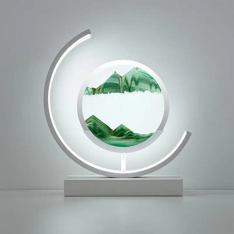 White Moon-Green / Remote control Quicksand Glow: LED Hourglass Art Table Lamp - Unique Decorative Sand Painting Night Light for Bedroom and Home Décor