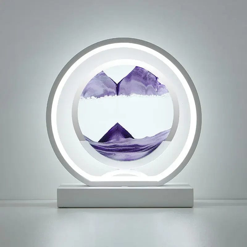 White round-Purple / Remote control Quicksand Glow: LED Hourglass Art Table Lamp - Unique Decorative Sand Painting Night Light for Bedroom and Home Décor
