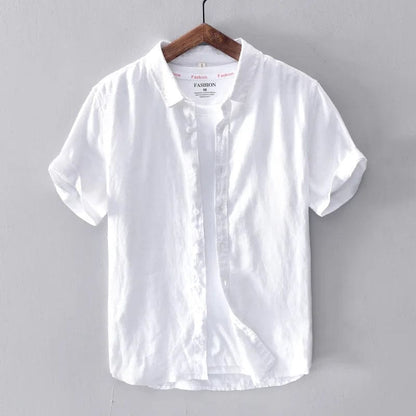 White / XSMALL Men's Casual Cotton Linen Short Sleeve Shirt - Classic Summer Fashion with Turn-Down Collar