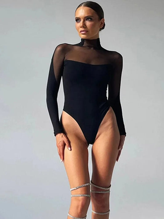 Women's Mesh Bodysuit Long Sleeve Seductive Bodycon