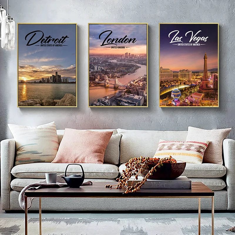World Famous Cities Posters London Paris New York Amsterdam Rome Landscape Canvas Painting Wall Art for Living Room Home Decor