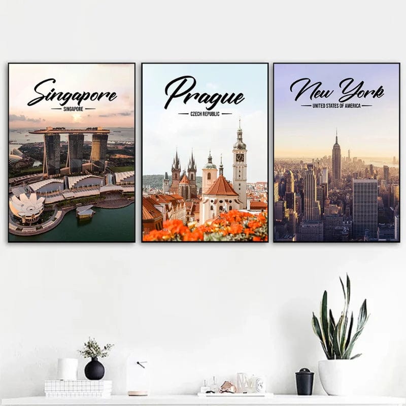 World Famous Cities Posters London Paris New York Amsterdam Rome Landscape Canvas Painting Wall Art for Living Room Home Decor