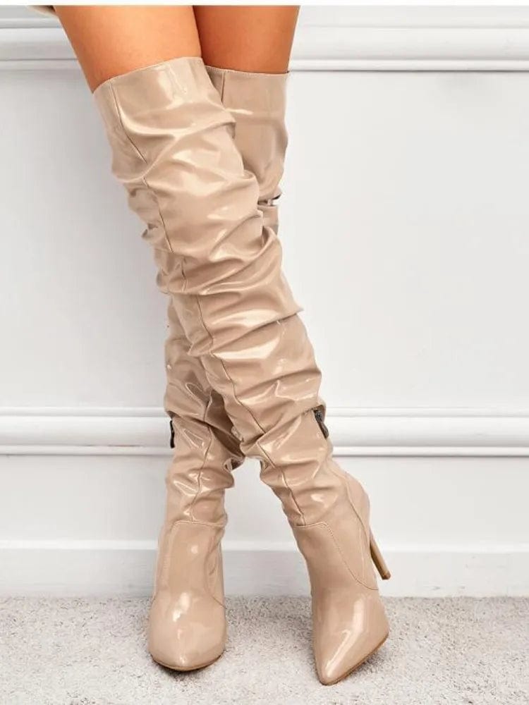 Women's Stretch Over-the-knee Boots Pointed Toe Side Zipper Thin High Heels