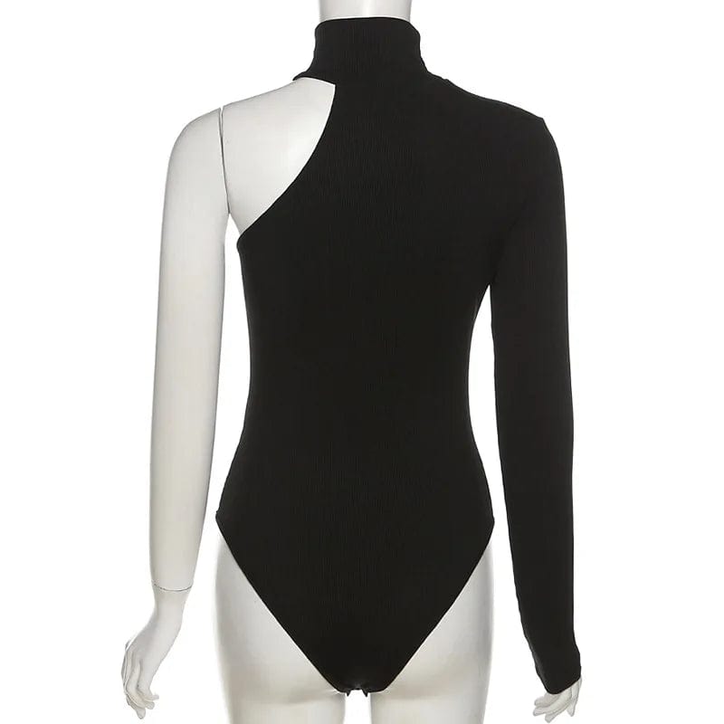Elegance Redefined: One Shoulder Knitted Bodysuit with Turtleneck - Ch ...